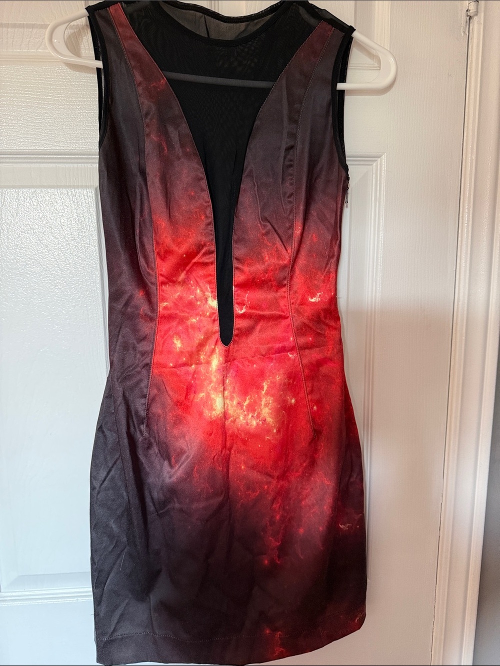 Red Ombre Mesh-Inset Mini Dress